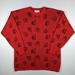 Vintage Colors By Brooks Sweater Women's Size Medium Oversized Red Abstract